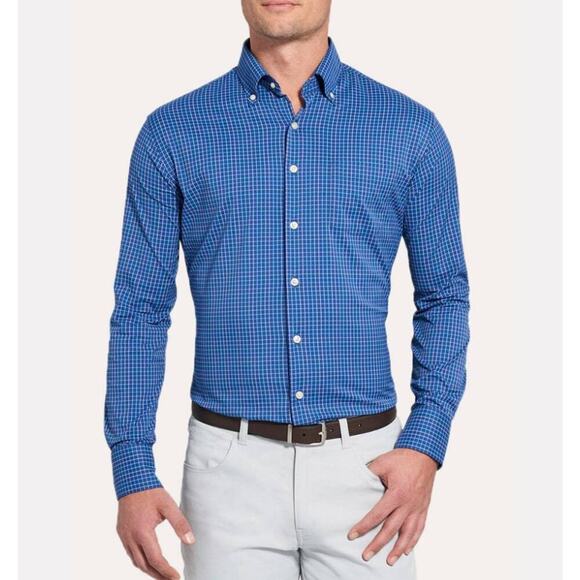 NWT Peter Millar Montgomery Performance Fit Blue Tattersall Stretch Sports XXL - Picture 1 of 6